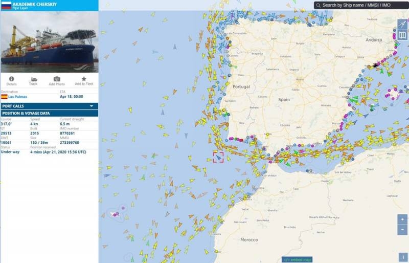 Порт-Саид отменяется: «Академик Черский» миновал Гибралтарский пролив